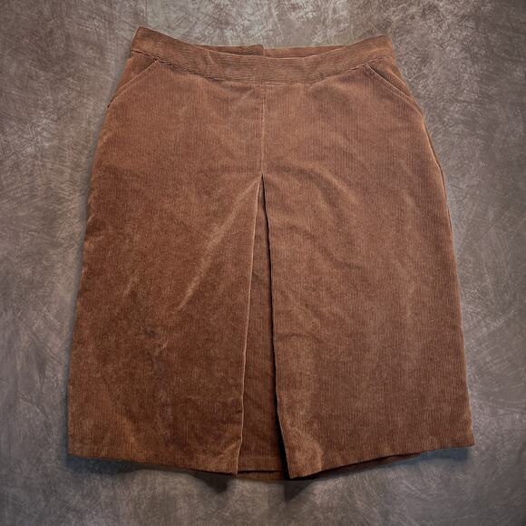CJ Banks Vintage Y2K Corduroy Midi Skirt Pleated Slit Brown Tan Women's 14W NWT - Picture 1 of 8